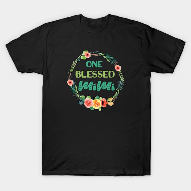 One Blessed Mimi Floral Wreath Grandma Gift T-Shirt by FruitflyPie